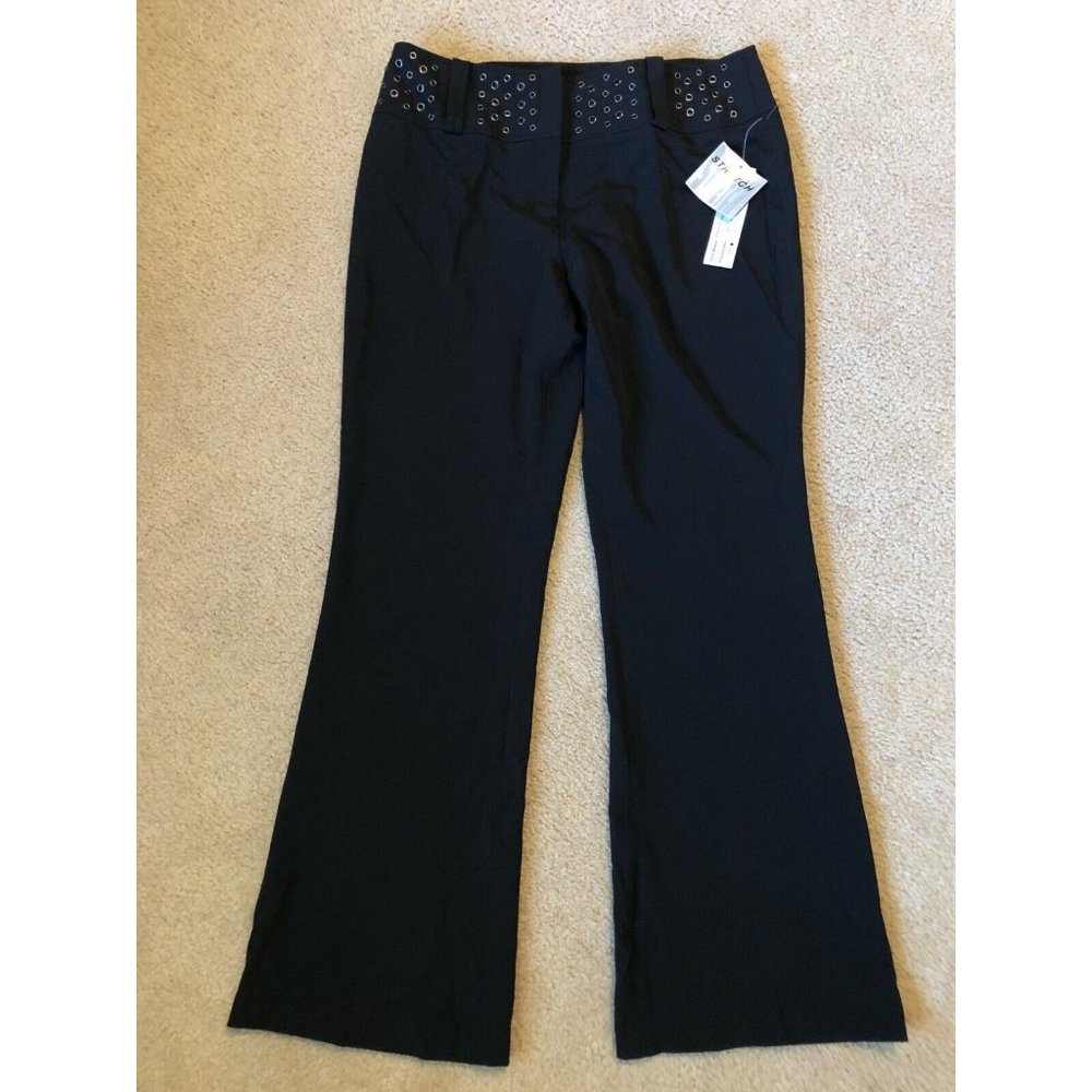 y2K Dalia Sport Black Dress Pants Women's Size 12 Grommets Flared Wide Waistband